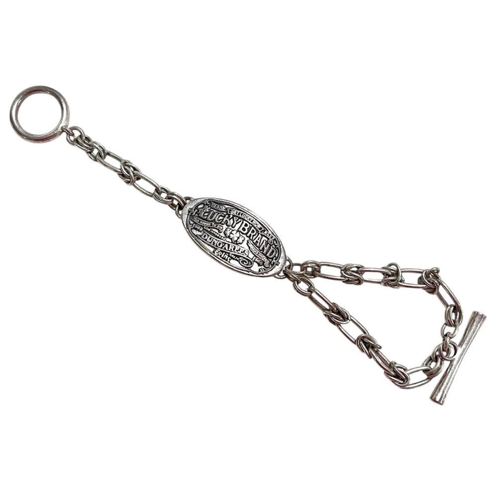 RARE Vintage Lucky Brand Dungarees Silver Chain Logo Bracelet 1990 - Picture 4 of 8